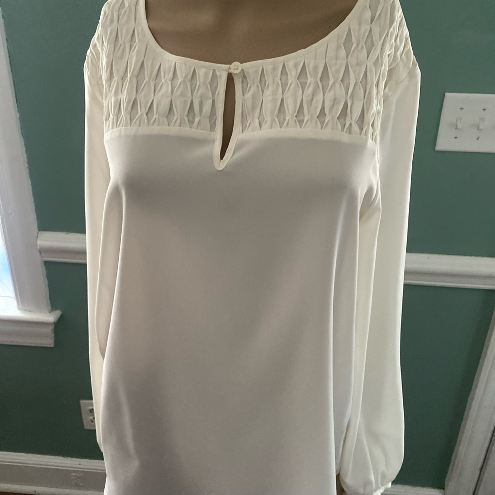 Lauren Ralph Lauren off  white ivory blouse top long sleeve button SzLarge
